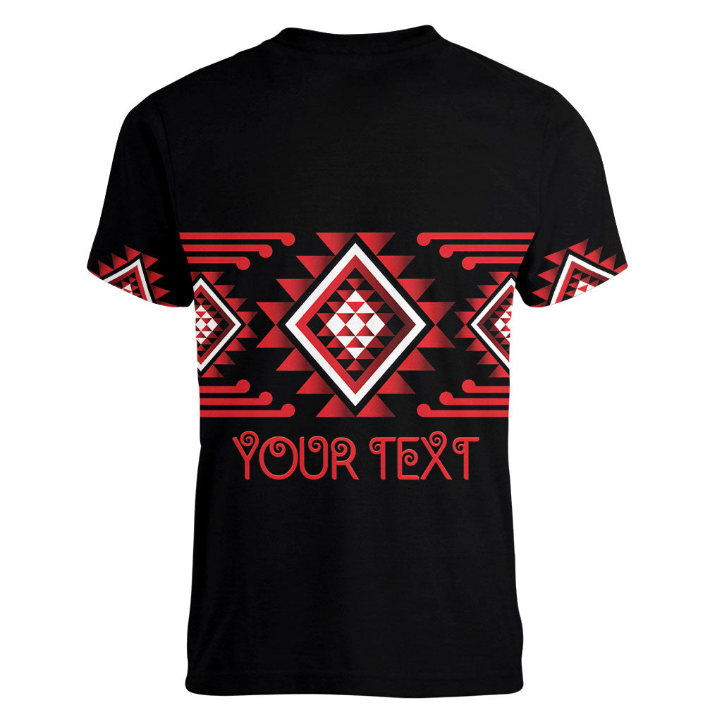 Aotearoa Atua Tumatauenga Personalised Women V-Neck T-Shirt Maori God Of War Taniko Motifs