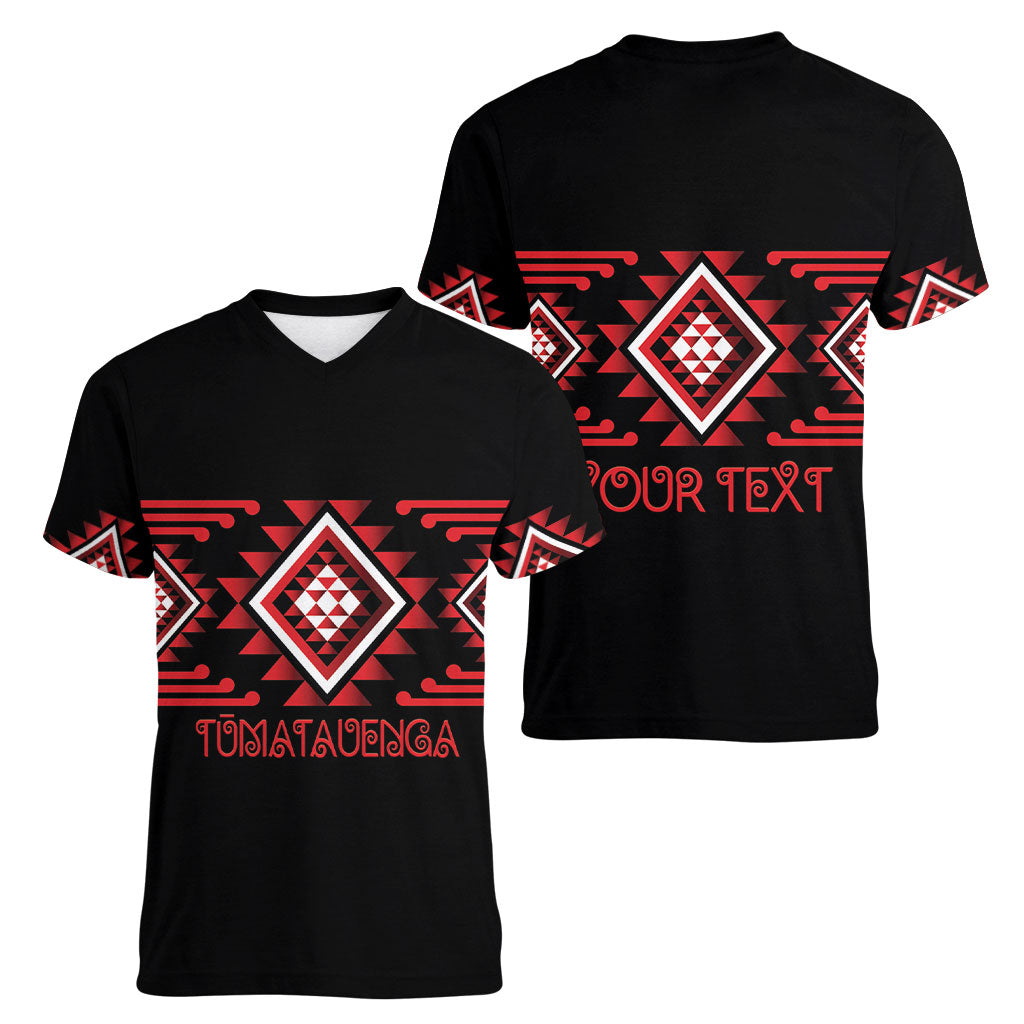 Aotearoa Atua Tumatauenga Personalised Women V-Neck T-Shirt Maori God Of War Taniko Motifs