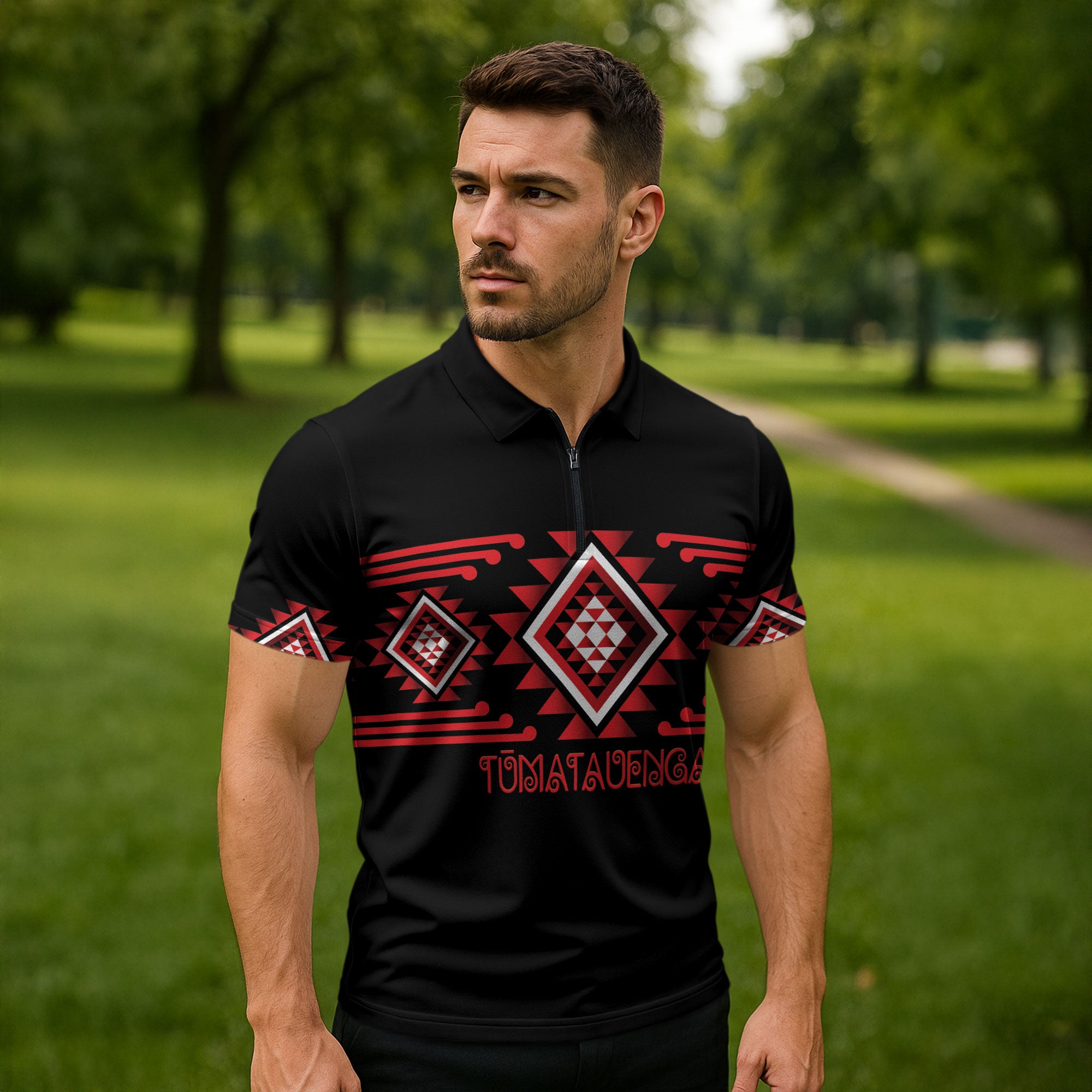 Aotearoa Atua Tumatauenga Personalised Zipper Polo Shirt Maori God Of War Taniko Motifs