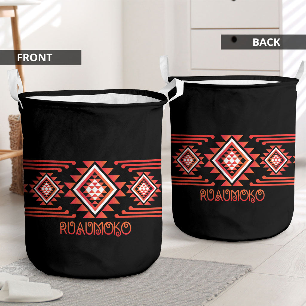 Aotearoa Atua Ruaumoko Laundry Basket Maori Powerful God Taniko Motifs