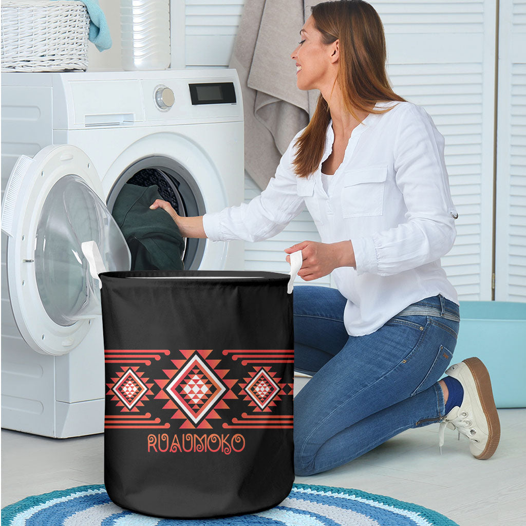 Aotearoa Atua Ruaumoko Laundry Basket Maori Powerful God Taniko Motifs