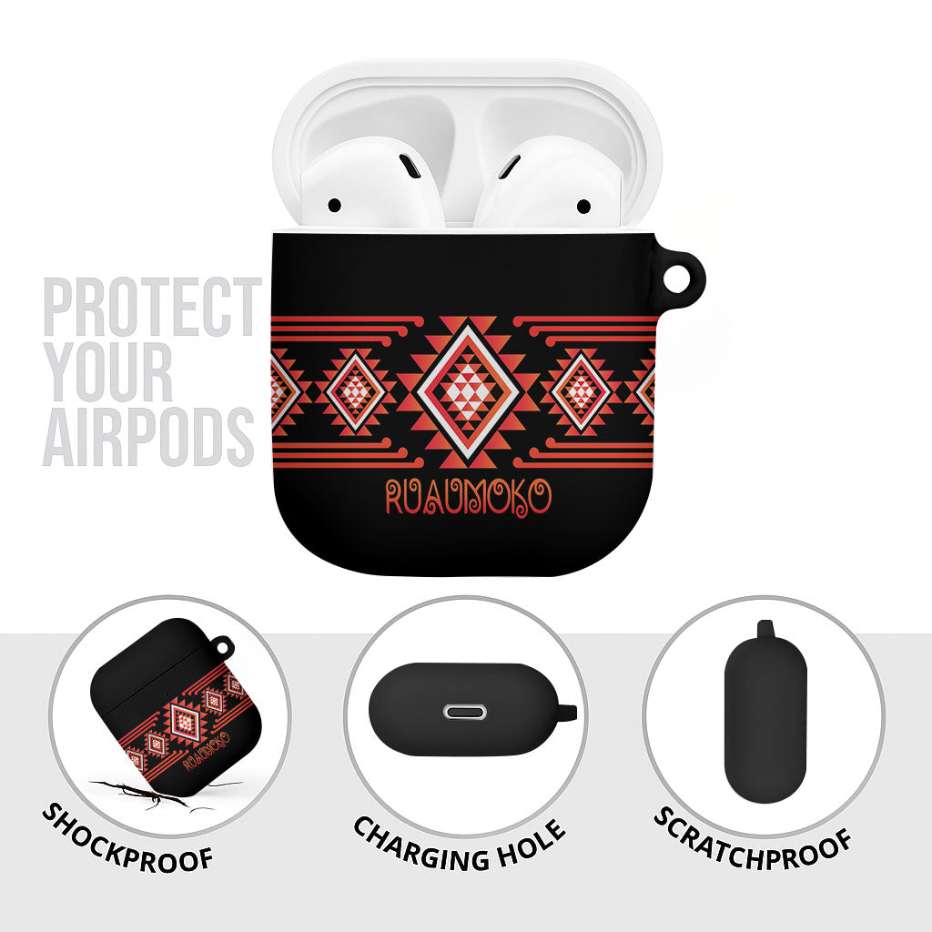 Aotearoa Atua Ruaumoko AirPods Case Maori Powerful God Taniko Motifs