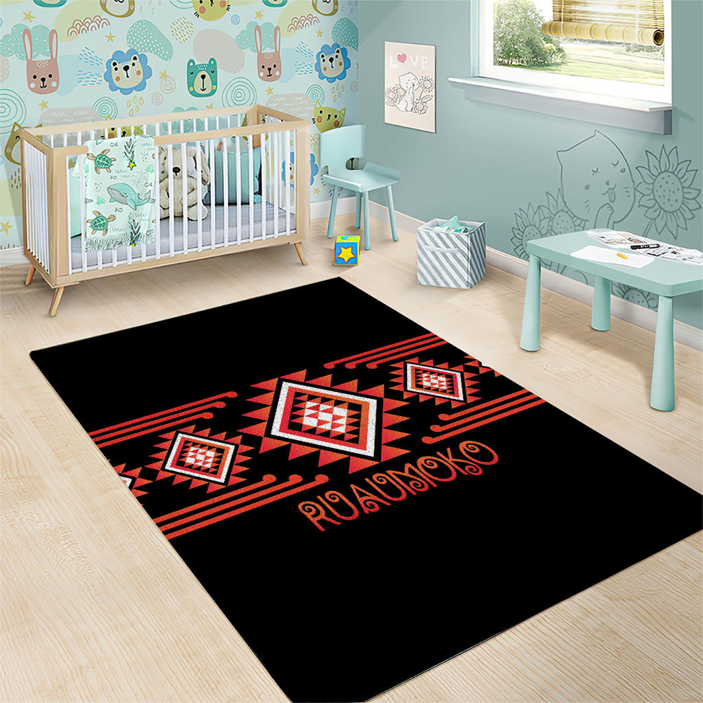 Aotearoa Atua Ruaumoko Area Rug Maori Powerful God Taniko Motifs