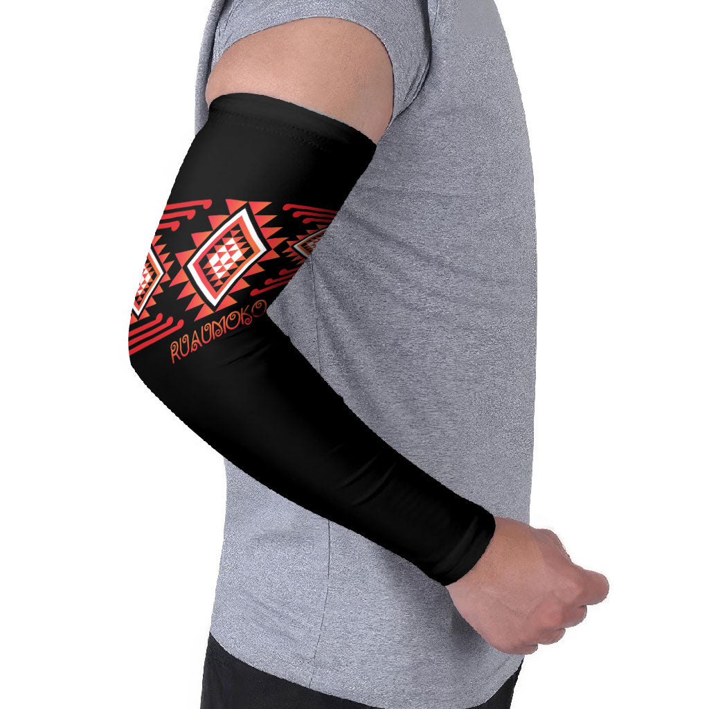 Aotearoa Atua Ruaumoko Personalised Arm Sleeves Maori Powerful God Taniko Motifs
