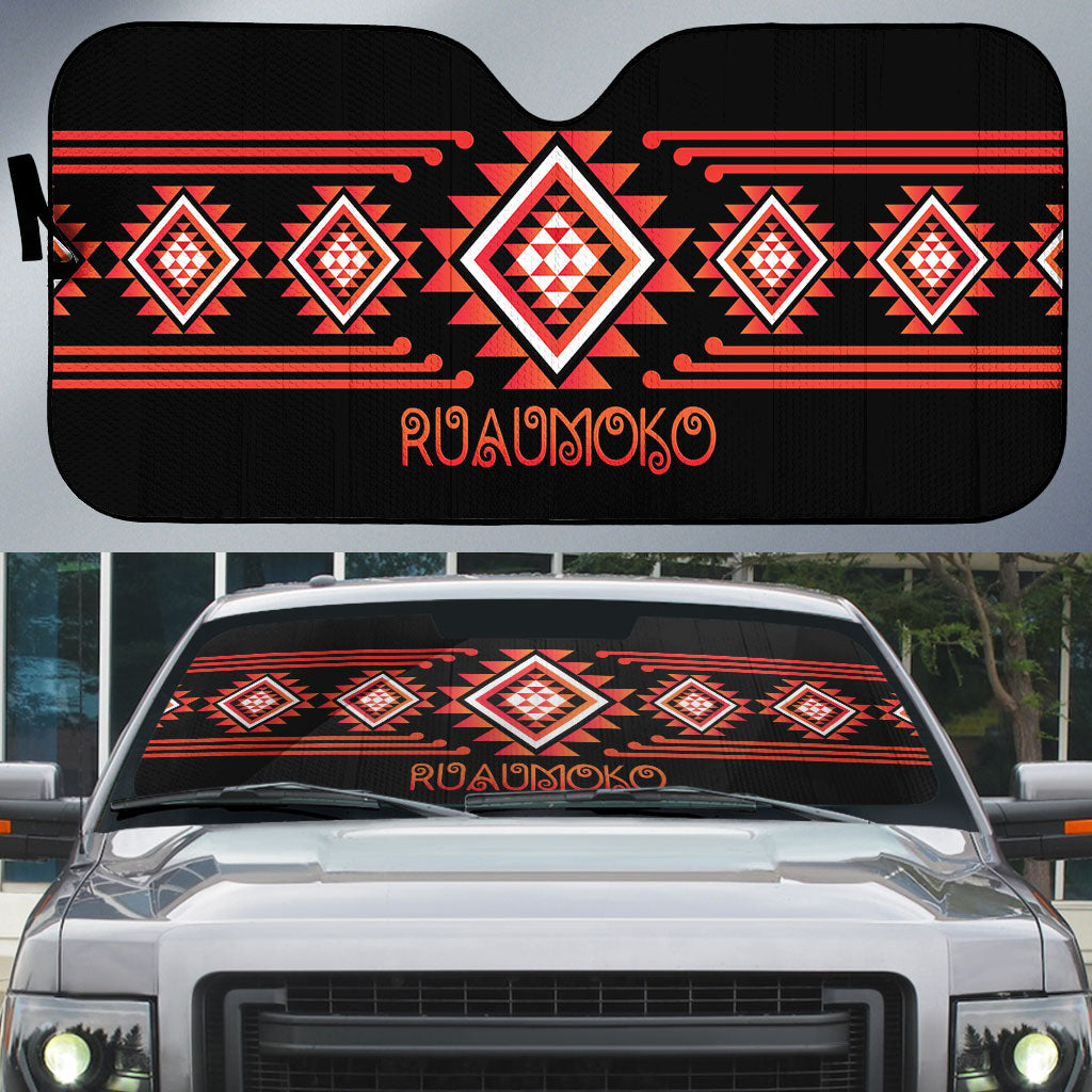 Aotearoa Atua Ruaumoko Auto Sun Shade Maori Powerful God Taniko Motifs
