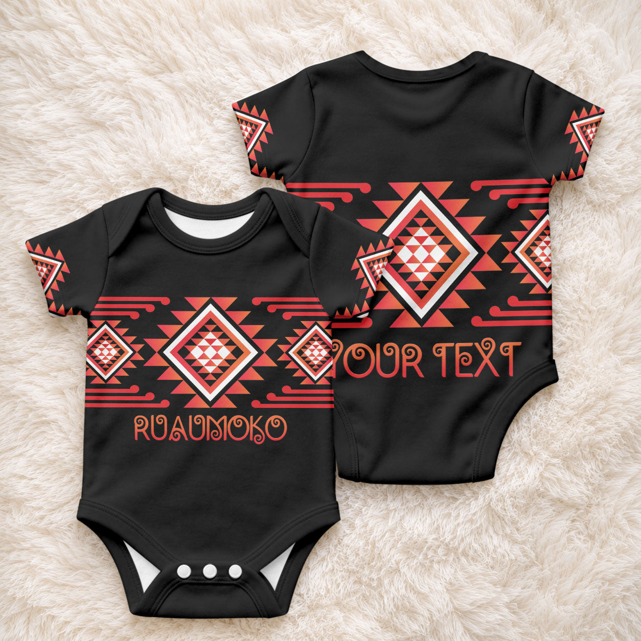 Aotearoa Atua Ruaumoko Personalised Baby Onesie Maori Powerful God Taniko Motifs
