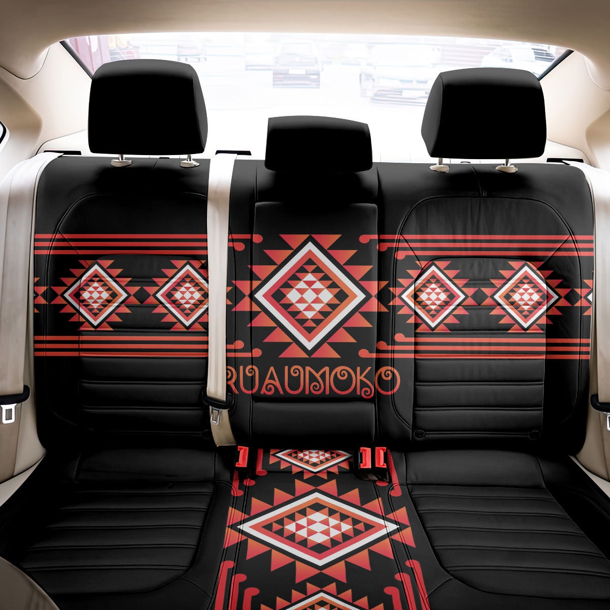 Aotearoa Atua Ruaumoko Back Car Seat Cover Maori Powerful God Taniko Motifs