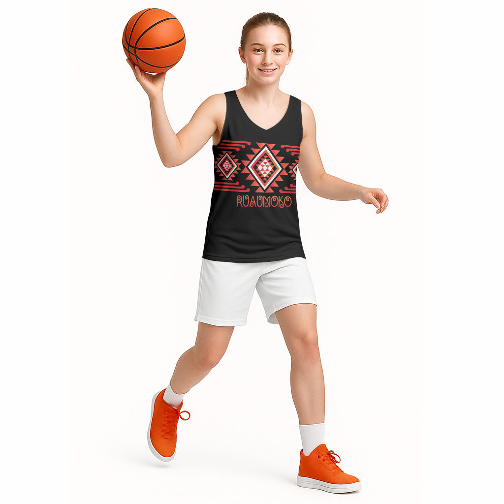 Aotearoa Atua Ruaumoko Personalised Basketball Jersey Maori Powerful God Taniko Motifs