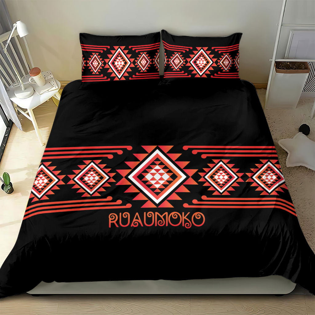 Aotearoa Atua Ruaumoko Bedding Set Maori Powerful God Taniko Motifs