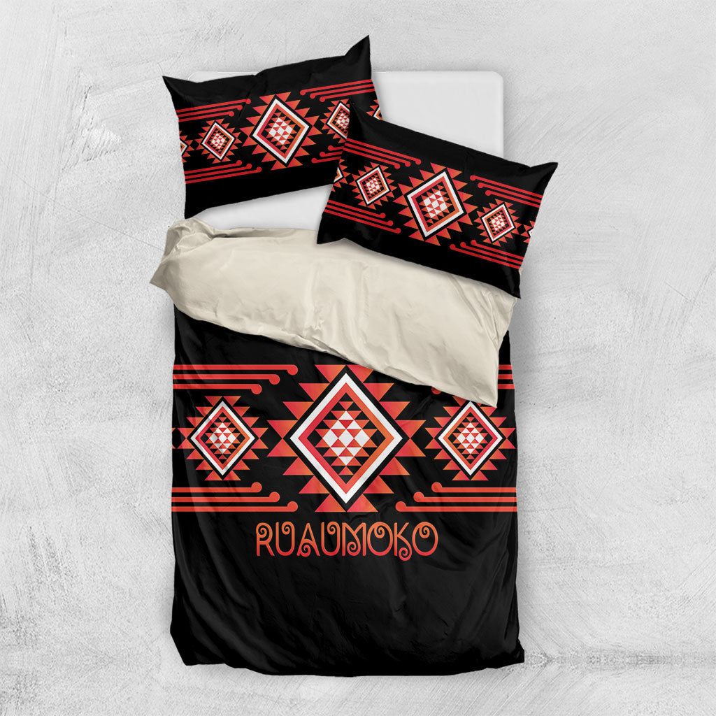 Aotearoa Atua Ruaumoko Bedding Set Maori Powerful God Taniko Motifs
