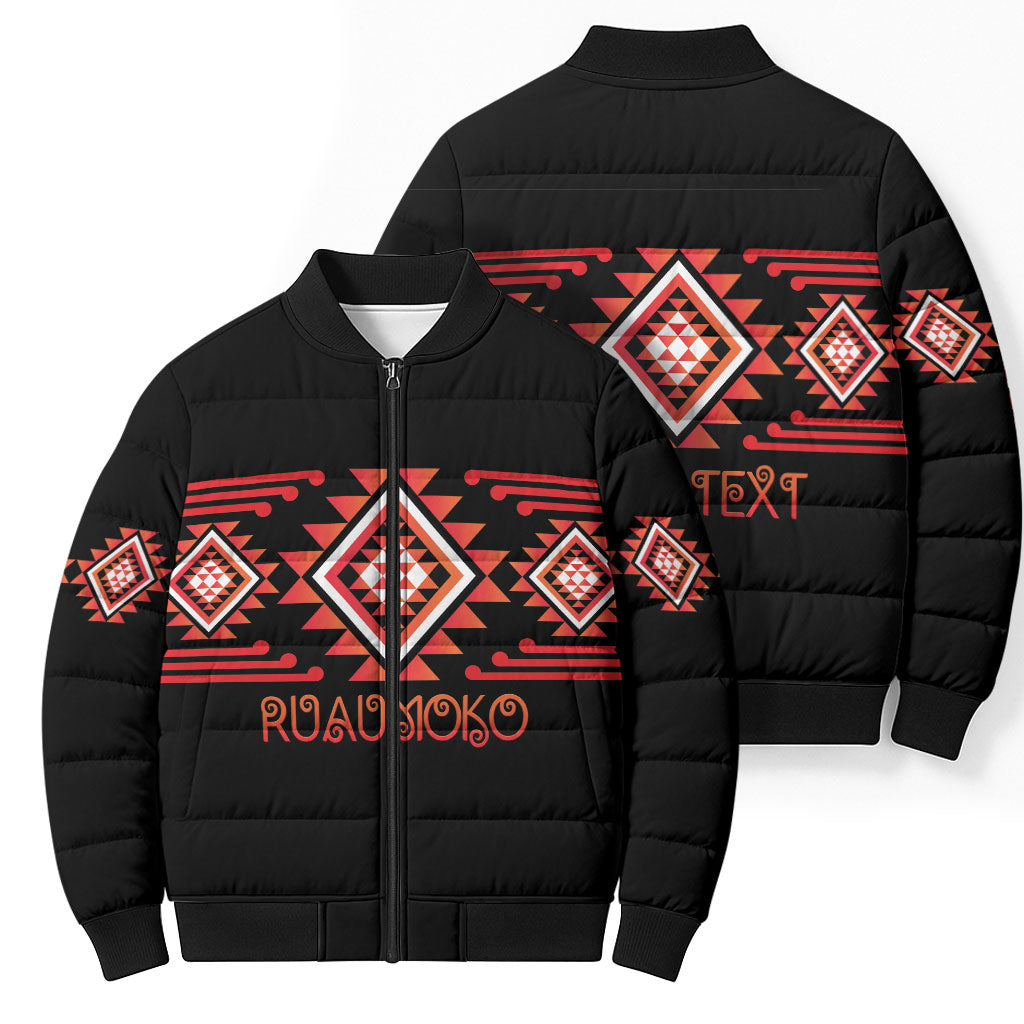 Aotearoa Atua Ruaumoko Personalised Bomber Puffer Jacket Maori Powerful God Taniko Motifs