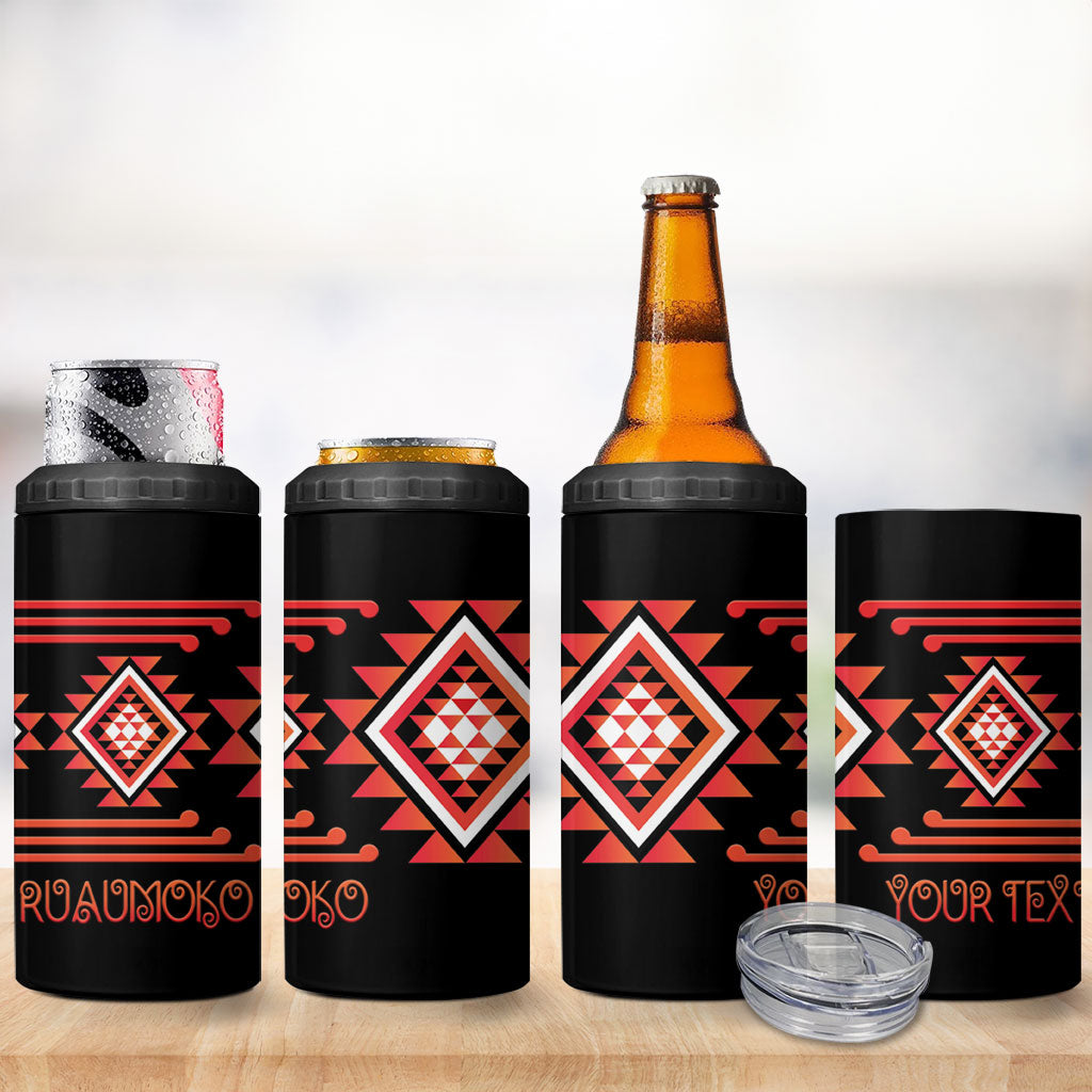 Aotearoa Atua Ruaumoko Personalised 4 in 1 Can Cooler Tumbler Maori Powerful God Taniko Motifs