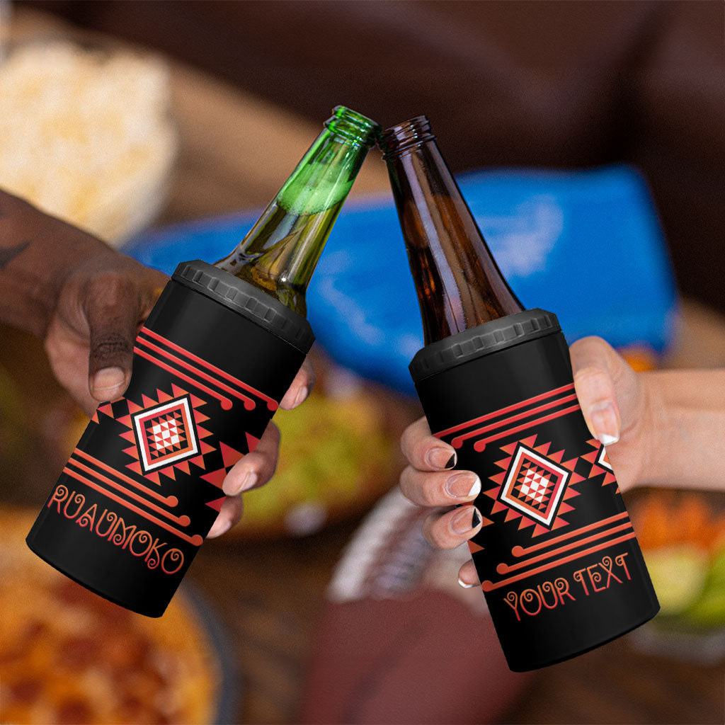 Aotearoa Atua Ruaumoko Personalised 4 in 1 Can Cooler Tumbler Maori Powerful God Taniko Motifs
