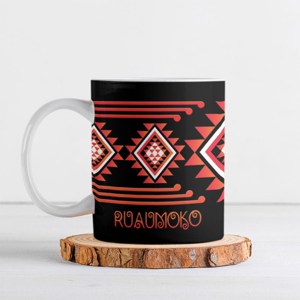Aotearoa Atua Ruaumoko Personalised Ceramic Mug Maori Powerful God Taniko Motifs