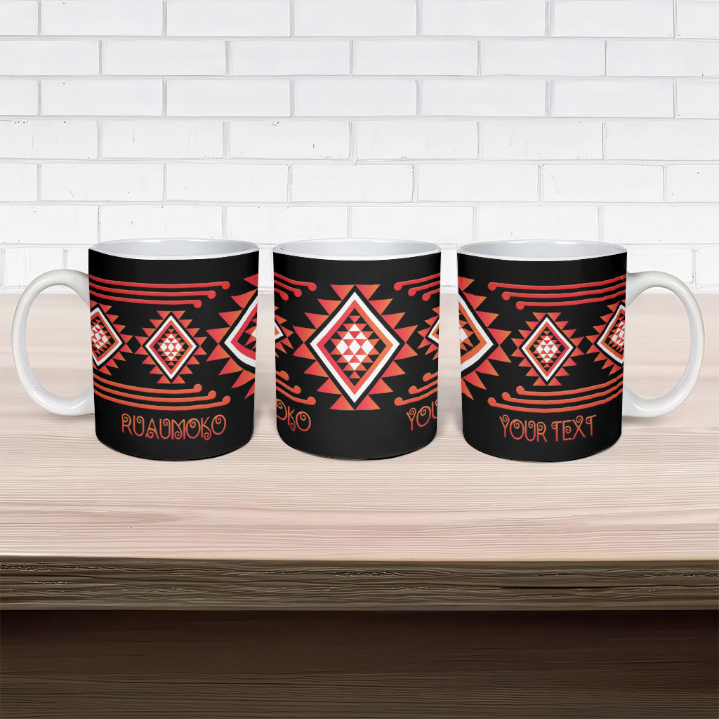 Aotearoa Atua Ruaumoko Personalised Ceramic Mug Maori Powerful God Taniko Motifs