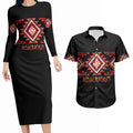 Aotearoa Atua Ruaumoko Personalised Couples Matching Long Sleeve Bodycon Dress and Hawaiian Shirt Maori Powerful God Taniko Motifs