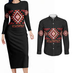 Aotearoa Atua Ruaumoko Personalised Couples Matching Long Sleeve Bodycon Dress and Long Sleeve Button Shirt Maori Powerful God Taniko Motifs