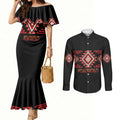 Aotearoa Atua Ruaumoko Personalised Couples Matching Mermaid Dress and Long Sleeve Button Shirt Maori Powerful God Taniko Motifs