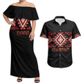 Aotearoa Atua Ruaumoko Personalised Couples Matching Off Shoulder Maxi Dress and Hawaiian Shirt Maori Powerful God Taniko Motifs
