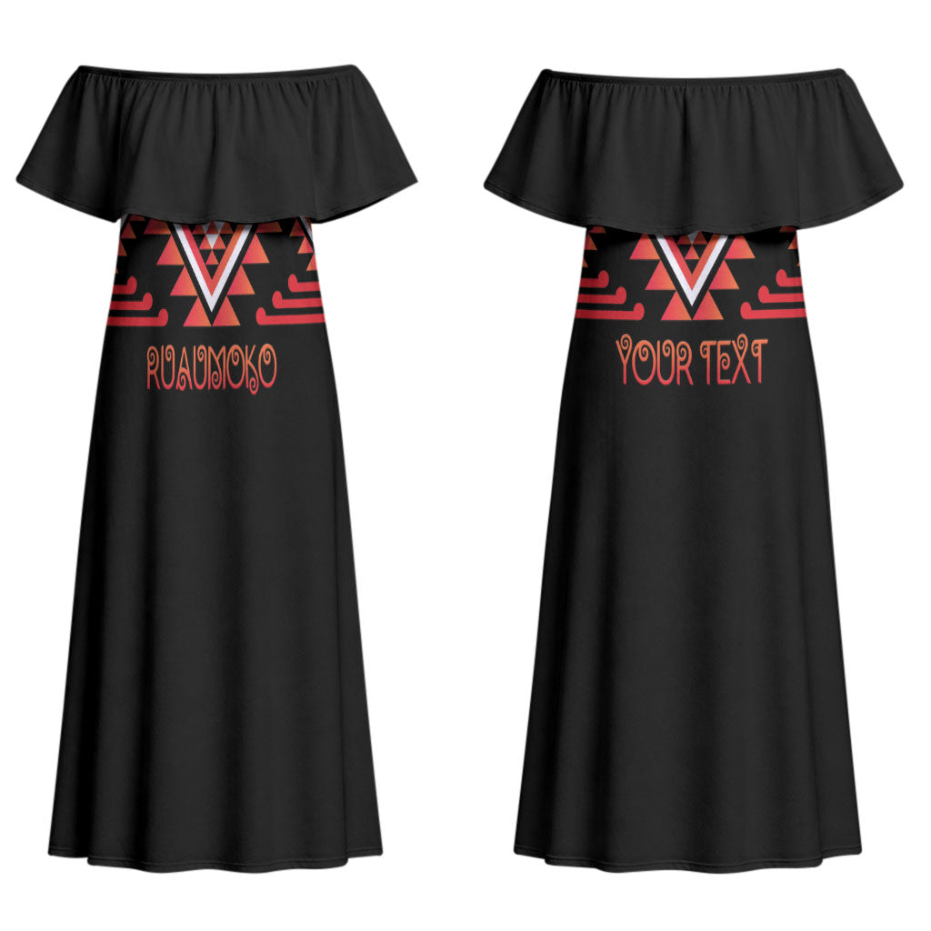 Aotearoa Atua Ruaumoko Personalised Couples Matching Off Shoulder Maxi Dress and Long Sleeve Button Shirt Maori Powerful God Taniko Motifs
