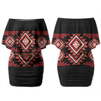 Aotearoa Atua Ruaumoko Personalised Couples Matching Off Shoulder Short Dress and Hawaiian Shirt Maori Powerful God Taniko Motifs