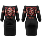 Aotearoa Atua Ruaumoko Personalised Couples Matching Off The Shoulder Long Sleeve Dress and Hawaiian Shirt Maori Powerful God Taniko Motifs