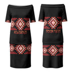 Aotearoa Atua Ruaumoko Personalised Couples Matching Puletasi and Long Sleeve Button Shirt Maori Powerful God Taniko Motifs