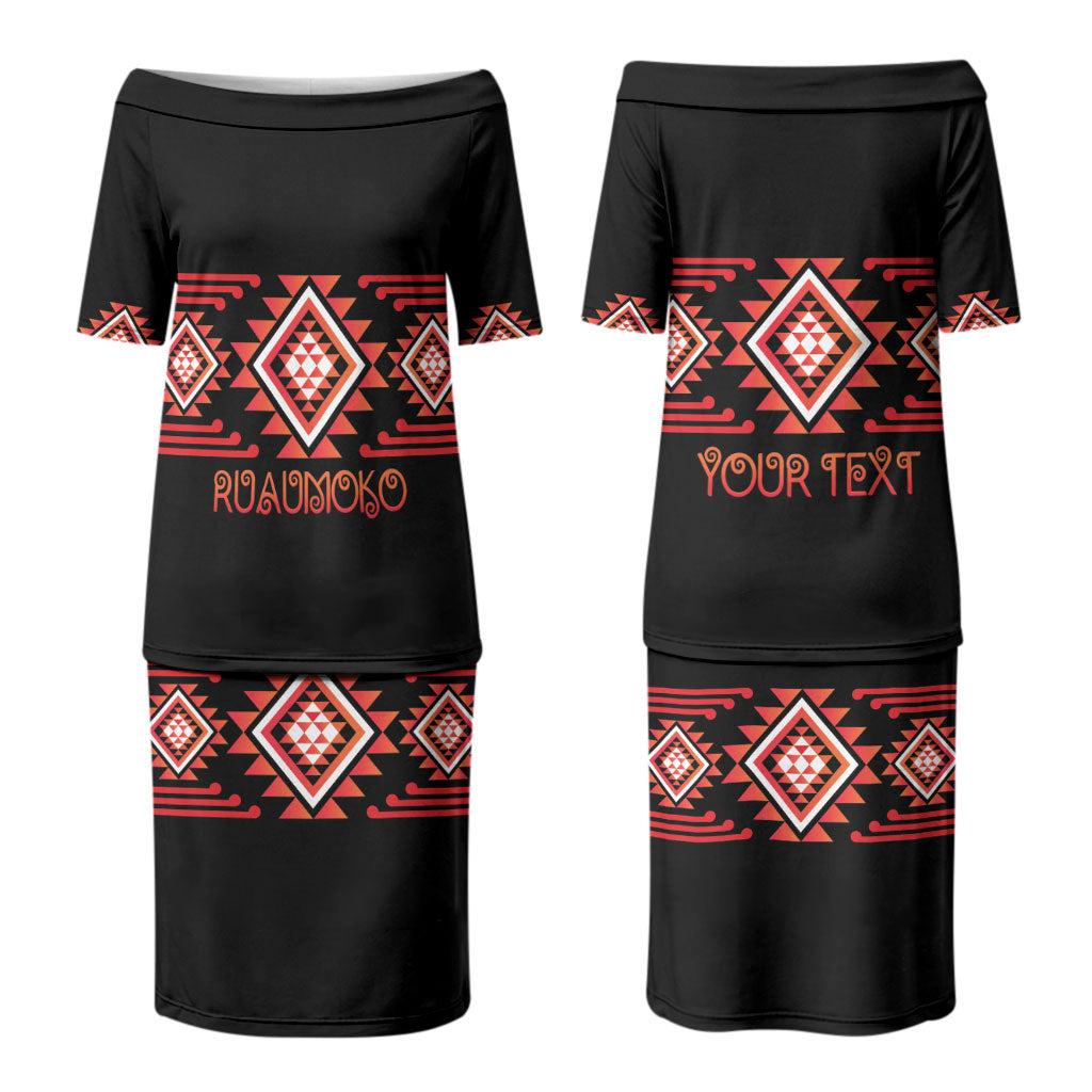 Aotearoa Atua Ruaumoko Personalised Couples Matching Puletasi and Long Sleeve Button Shirt Maori Powerful God Taniko Motifs
