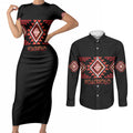 Aotearoa Atua Ruaumoko Personalised Couples Matching Short Sleeve Bodycon Dress and Long Sleeve Button Shirt Maori Powerful God Taniko Motifs
