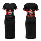 Aotearoa Atua Ruaumoko Personalised Couples Matching Short Sleeve Bodycon Dress and Long Sleeve Button Shirt Maori Powerful God Taniko Motifs