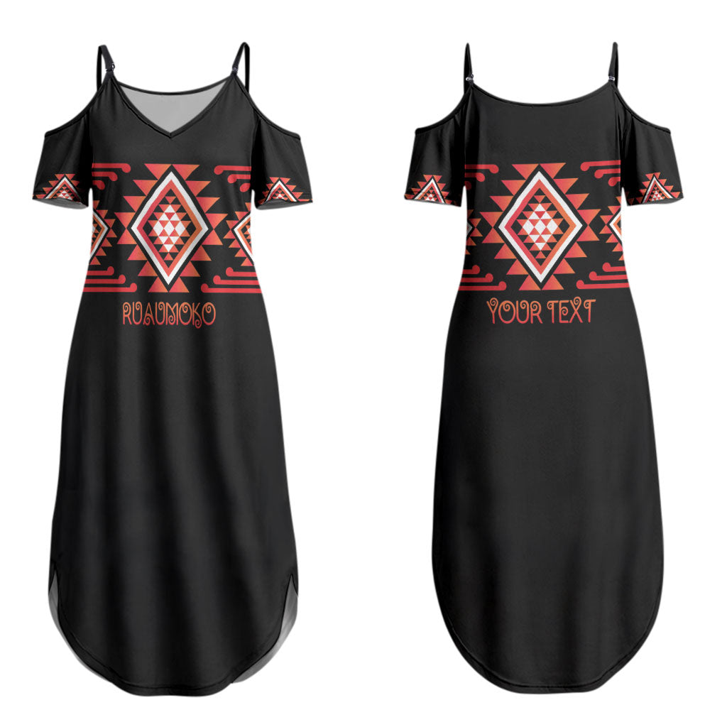 Aotearoa Atua Ruaumoko Personalised Couples Matching Summer Maxi Dress and Long Sleeve Button Shirt Maori Powerful God Taniko Motifs