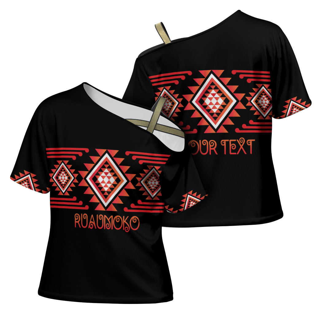 Aotearoa Atua Ruaumoko Personalised Cross Shoulder Shirt Maori Powerful God Taniko Motifs