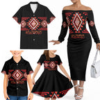 Aotearoa Atua Ruaumoko Personalised Family Matching Off The Shoulder Long Sleeve Dress and Hawaiian Shirt Maori Powerful God Taniko Motifs