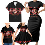 Aotearoa Atua Ruaumoko Personalised Family Matching Short Sleeve Bodycon Dress and Hawaiian Shirt Maori Powerful God Taniko Motifs