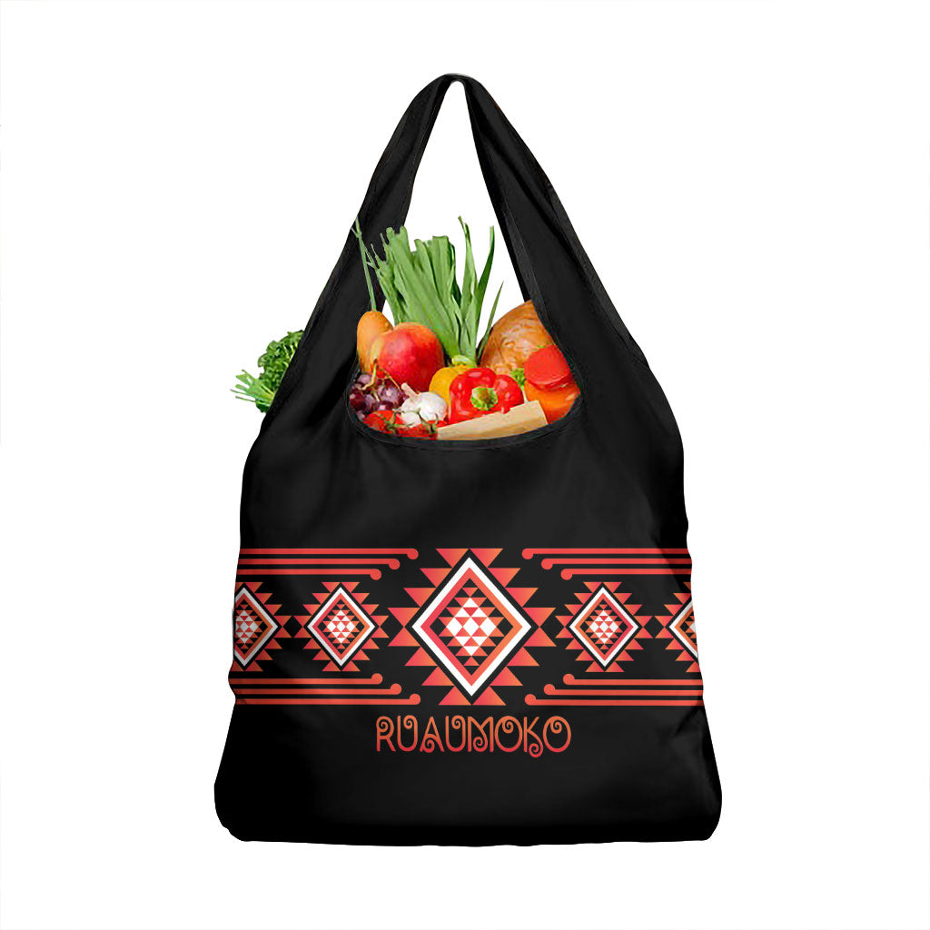 Aotearoa Atua Ruaumoko Grocery Bag Maori Powerful God Taniko Motifs