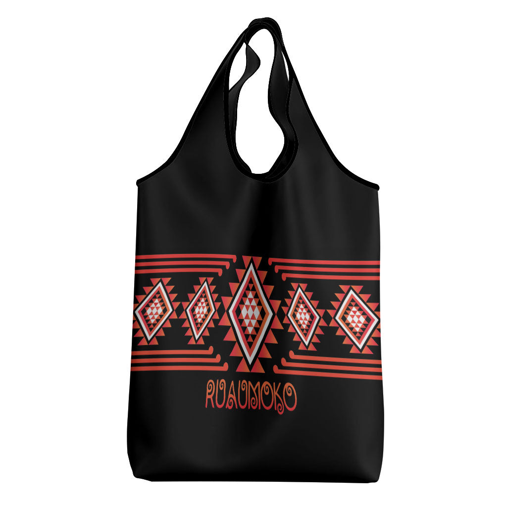 Aotearoa Atua Ruaumoko Grocery Bag Maori Powerful God Taniko Motifs