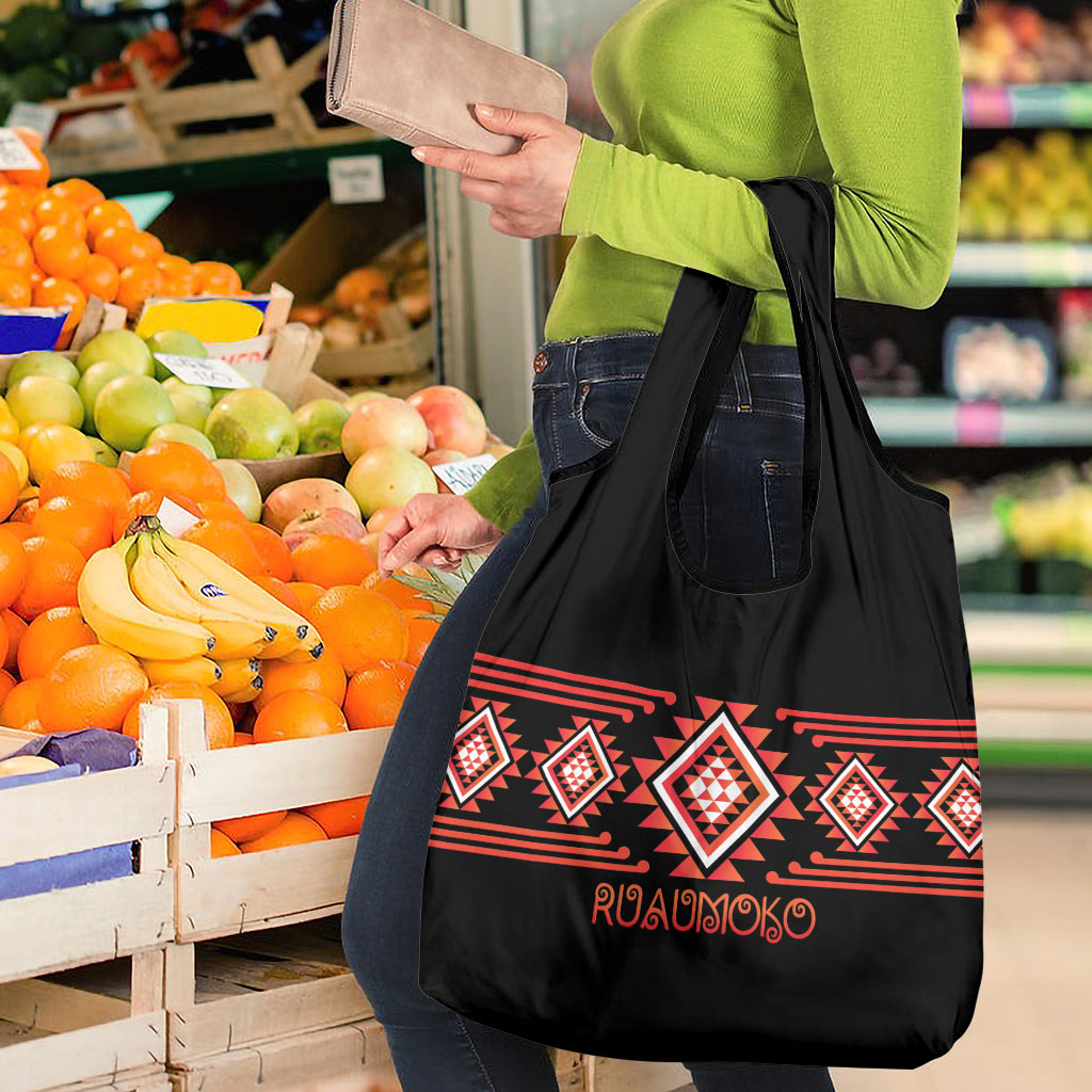 Aotearoa Atua Ruaumoko Grocery Bag Maori Powerful God Taniko Motifs