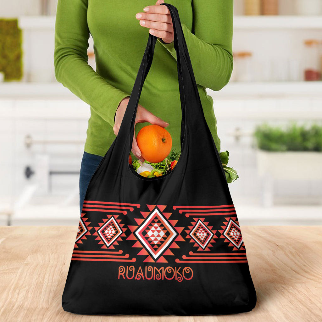 Aotearoa Atua Ruaumoko Grocery Bag Maori Powerful God Taniko Motifs
