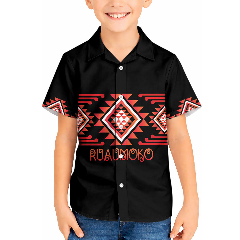 Aotearoa Atua Ruaumoko Personalised Kid Hawaiian Shirt Maori Powerful God Taniko Motifs