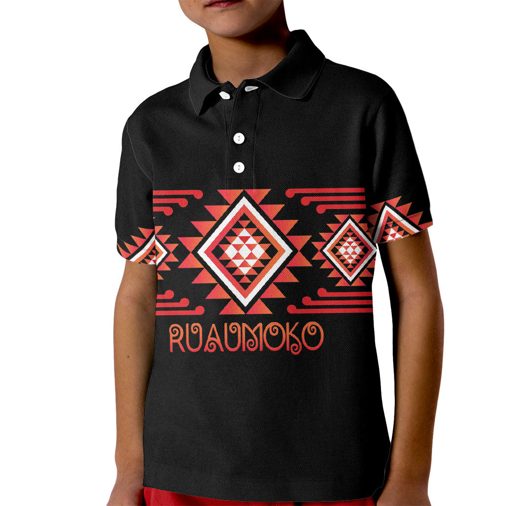 Aotearoa Atua Ruaumoko Personalised Kid Polo Shirt Maori Powerful God Taniko Motifs