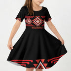 Aotearoa Atua Ruaumoko Personalised Kid Short Sleeve Dress Maori Powerful God Taniko Motifs