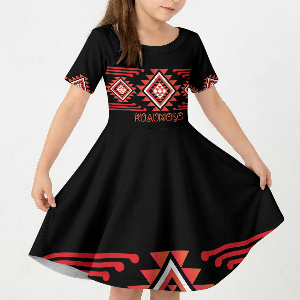 Aotearoa Atua Ruaumoko Personalised Kid Short Sleeve Dress Maori Powerful God Taniko Motifs