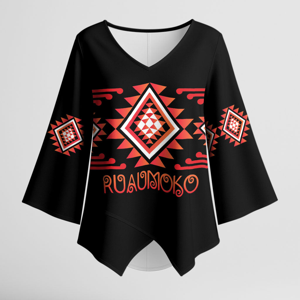 Aotearoa Atua Ruaumoko Personalised Kimono Sleeve Blouse Maori Powerful God Taniko Motifs