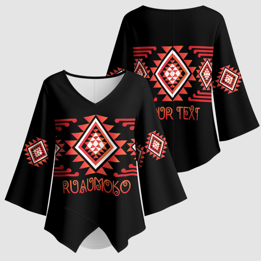 Aotearoa Atua Ruaumoko Personalised Kimono Sleeve Blouse Maori Powerful God Taniko Motifs