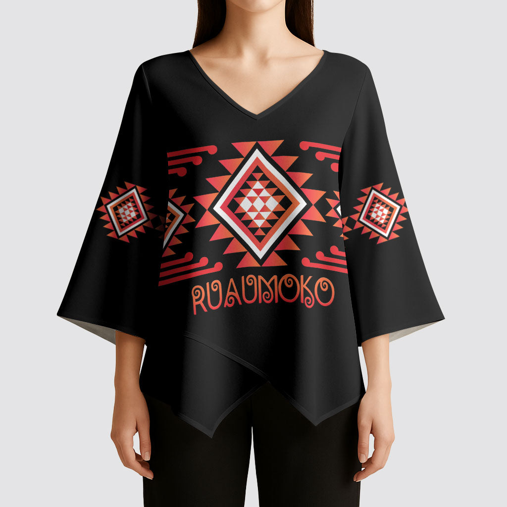 Aotearoa Atua Ruaumoko Personalised Kimono Sleeve Blouse Maori Powerful God Taniko Motifs