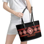 Aotearoa Atua Ruaumoko Leather Tote Bag Maori Powerful God Taniko Motifs