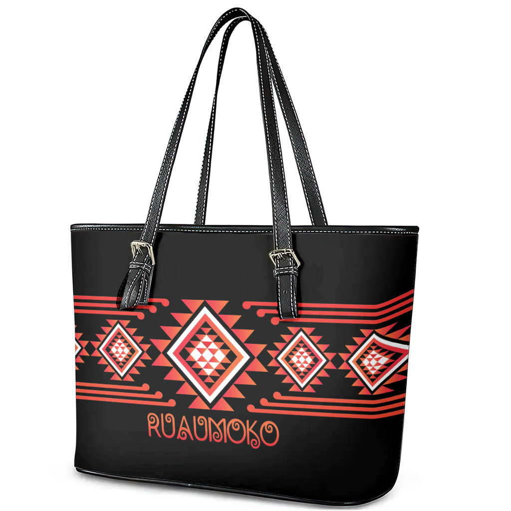 Aotearoa Atua Ruaumoko Leather Tote Bag Maori Powerful God Taniko Motifs