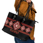 Aotearoa Atua Ruaumoko Leather Tote Bag Maori Powerful God Taniko Motifs