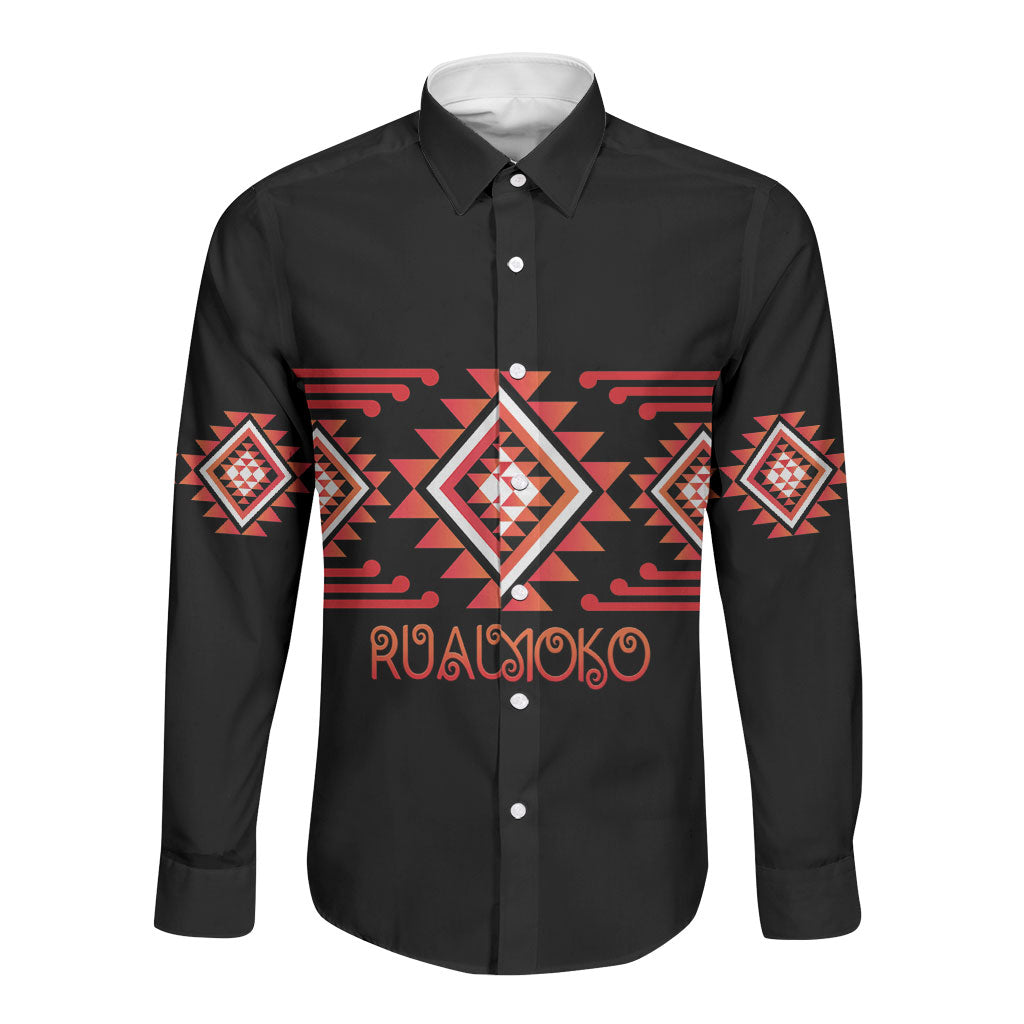 Aotearoa Atua Ruaumoko Personalised Long Sleeve Button Shirt Maori Powerful God Taniko Motifs