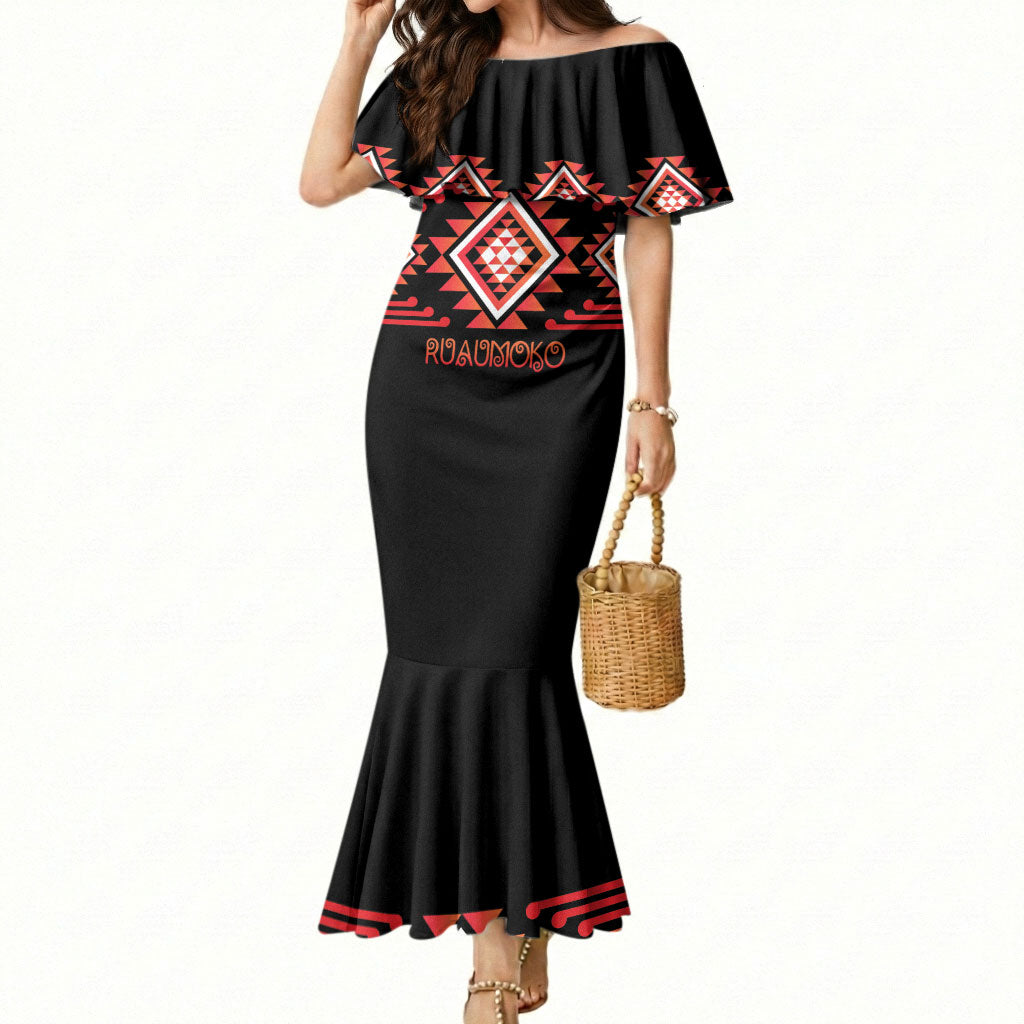 Aotearoa Atua Ruaumoko Personalised Mermaid Dress Maori Powerful God Taniko Motifs